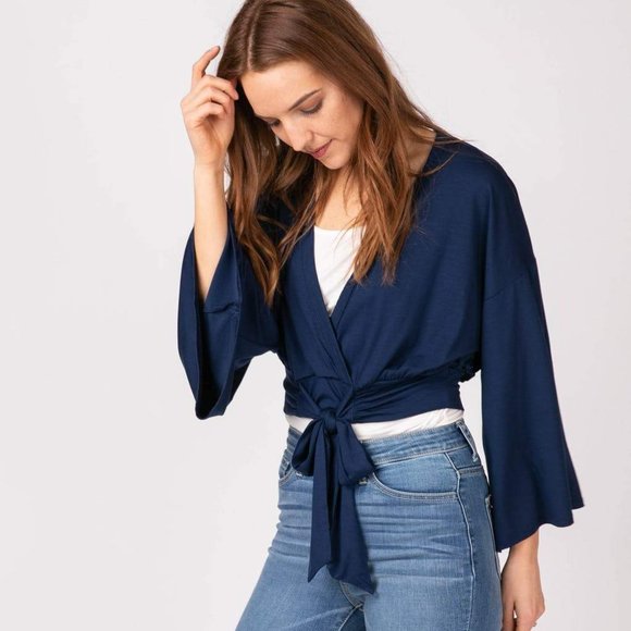 Agnes & Dora™ Kimono Tie Top Navy - Picture 1 of 1